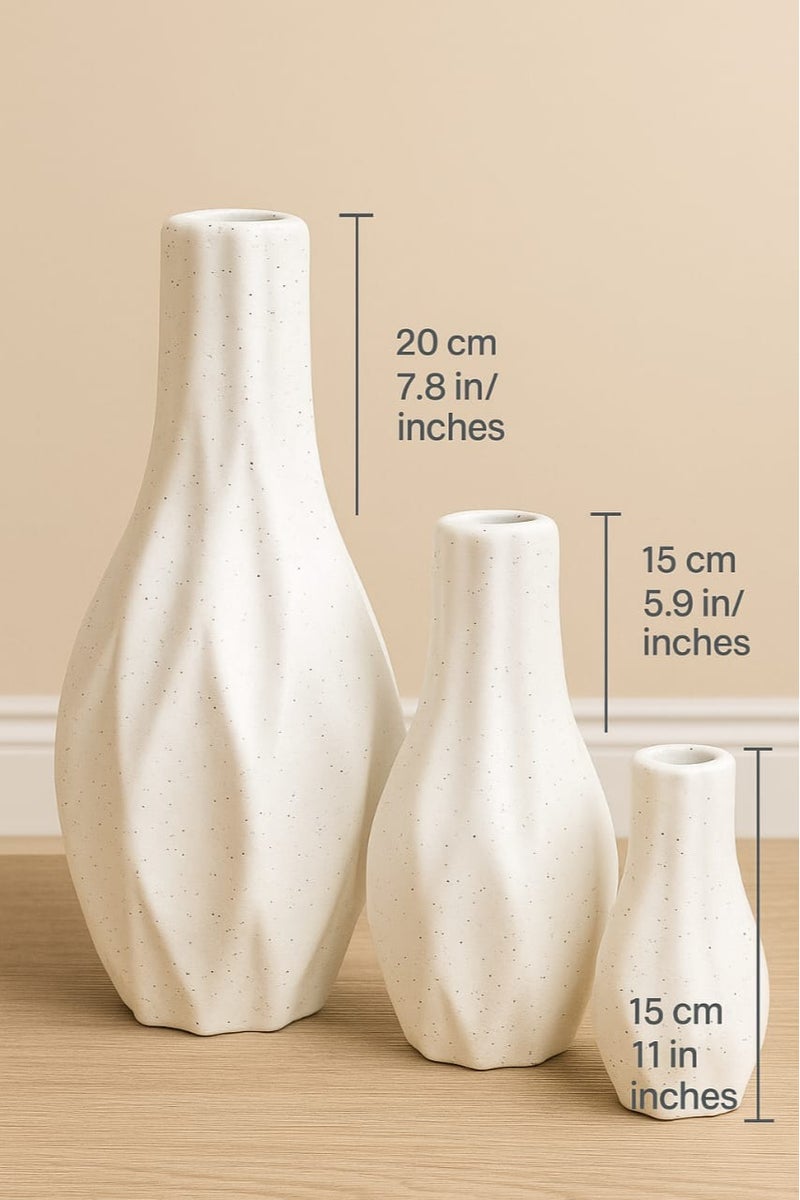 3-Piece Handmade Clay Vase Set – Modern White Speckled Design – Decorative Pottery For Pampas Grass, Artificial Flowers & Home Styling – 15Cm / 20Cm / 28Cm - Image 2