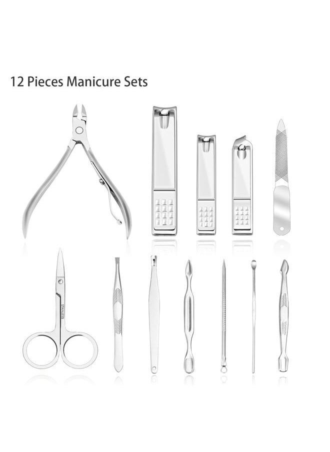 ZIZZON - Manicure, Pedicure Kit, Nail Clippers Set of 12Pcs, Professional Grooming Kit, Nail Tools with Luxurious Travel Case Black - Image 1