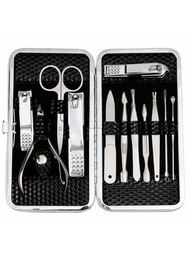ZIZZON - Manicure, Pedicure Kit, Nail Clippers Set of 12Pcs, Professional Grooming Kit, Nail Tools with Luxurious Travel Case Black - Image 1