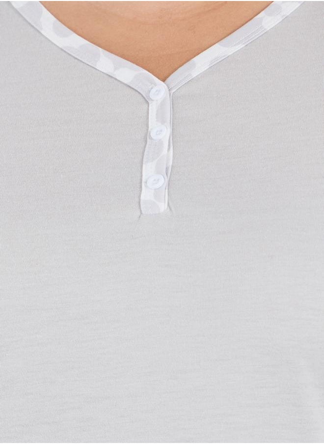 Styli Plus Size Placket V Neck Drop Shoulder T-Shirt & Geo Print Pyjama Set  - Image 4