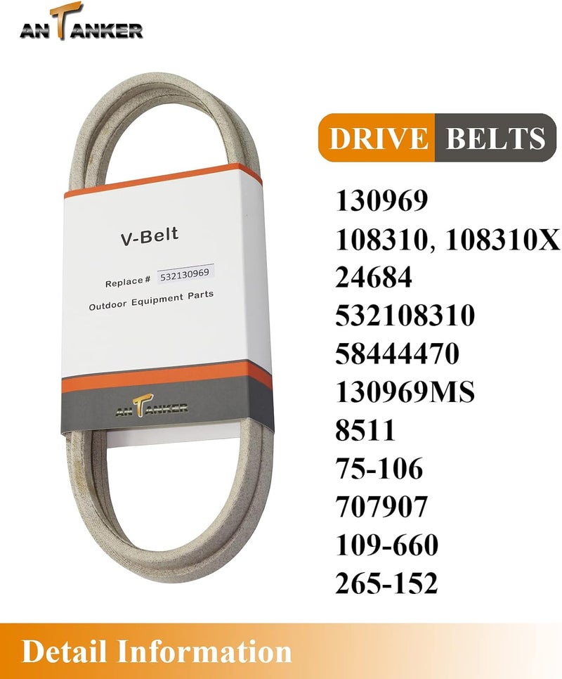 Antanker Drive V-Belt fit for 532130969, Replaces for Poulan/Husqvarna/Craftsman/AYP 130969 Belt, Replaces 592855201, 584444701, 92.45'' Kevlar Belt - Image 4