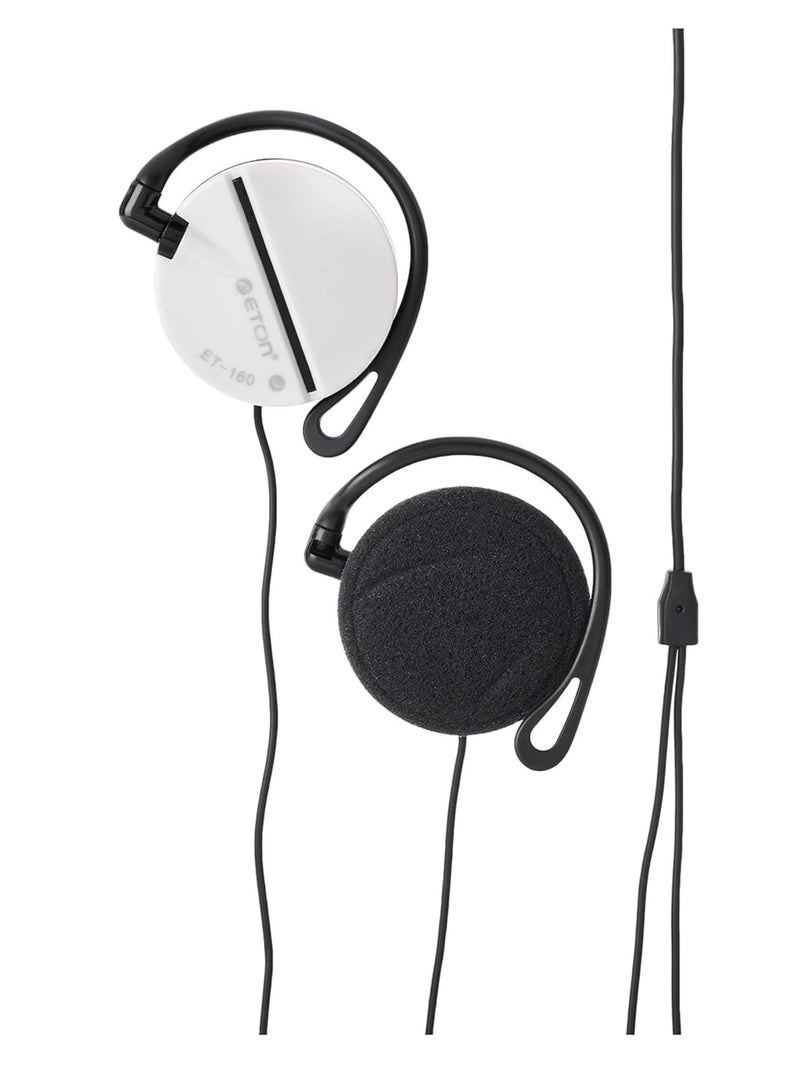 erorex Lightweight Stereo Headphones Sport Clip Design With Double Retractable Cord Stereo Plug Clip Ear Cup On Headphones Et 160 White Wired  - Image 1