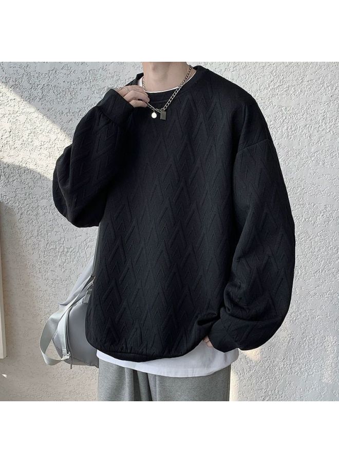 Embossed Jacquard Sweater For Boys Spring And Autumn Casual Loose Hoodless Coat Long-sleeved T-shirt Inner Base Shirt