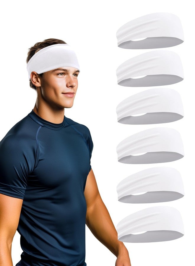 Kninmdor 6 Pack Sport Headbands for Men & Women, Sweat Wicking Workout Sweatband, White Hairband for Running, Cycling, Football, Yoga (White 6 Pack) - Image 1