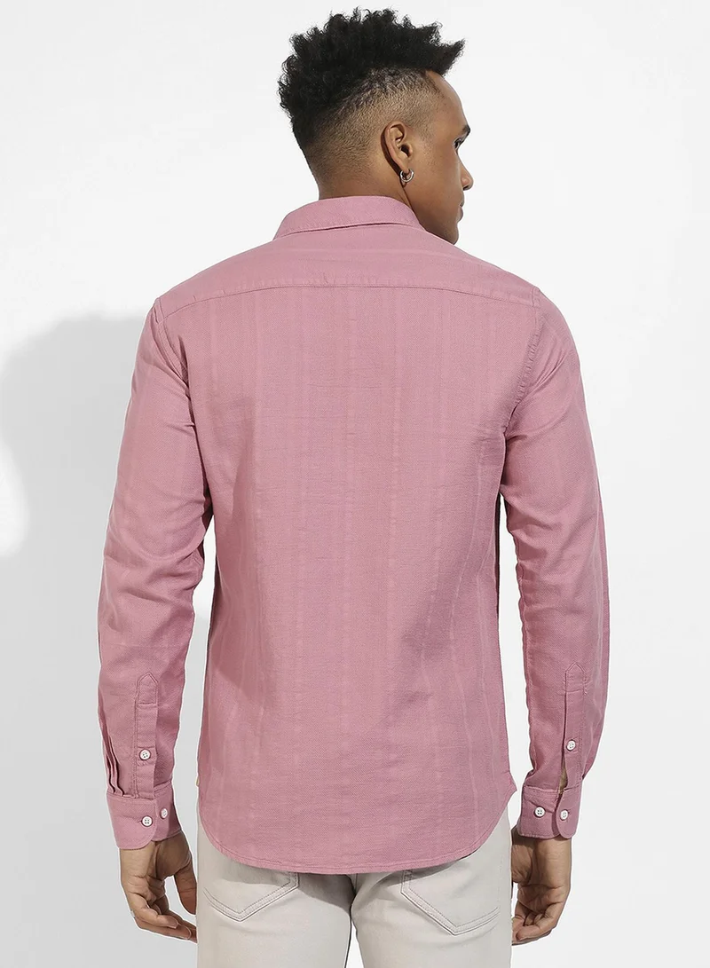CAHOOT  Men's Coral Pink Self-Design Striped Shirt for Men | Best Price UAE