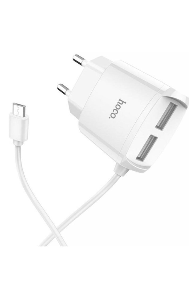 Hoco C59A Mega joy double port charger, For Micro (EU) , Compatible With Samsung Huawei Xiaomi Oppo - White - Image 1