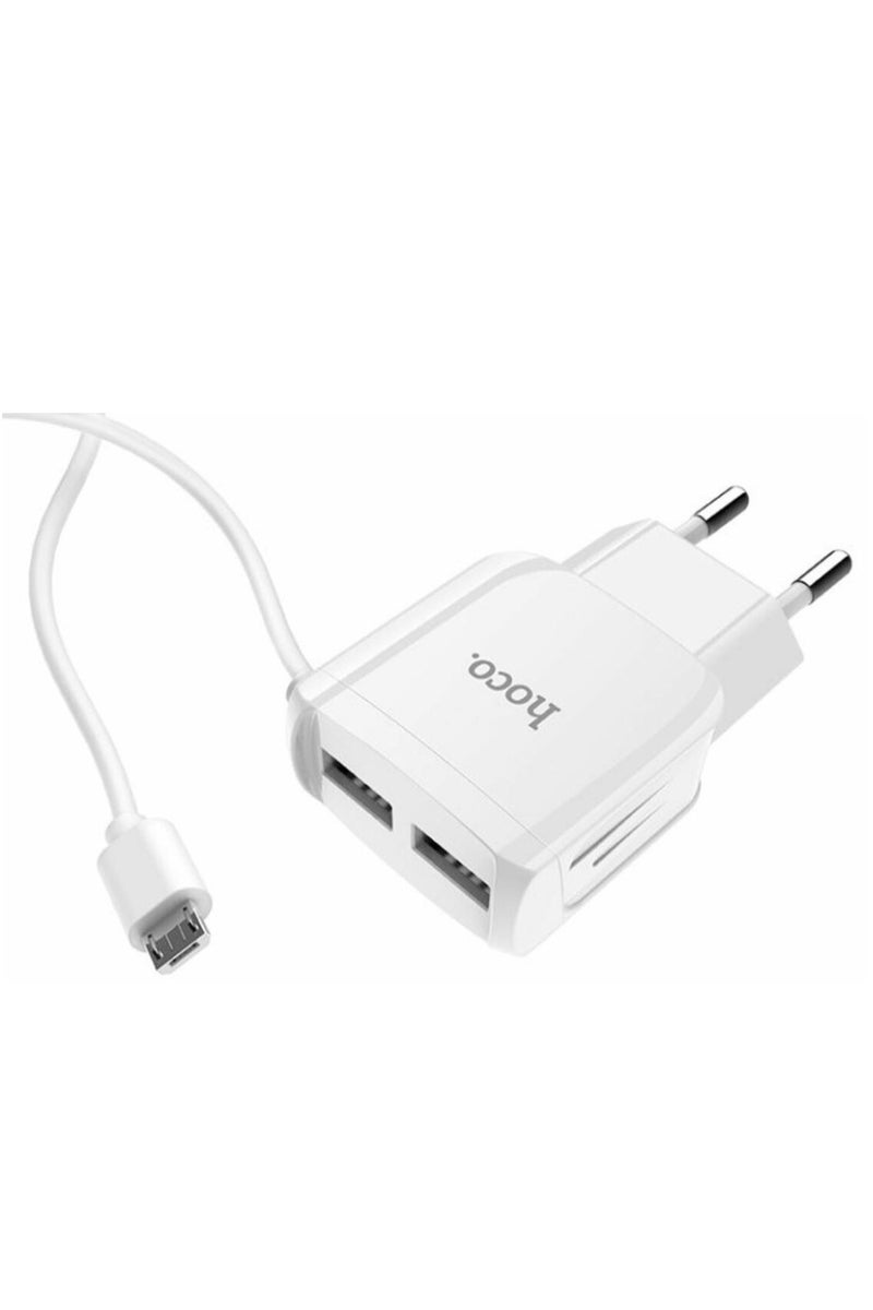 Hoco C59A Mega joy double port charger, For Micro (EU) , Compatible With Samsung Huawei Xiaomi Oppo - White - Image 2