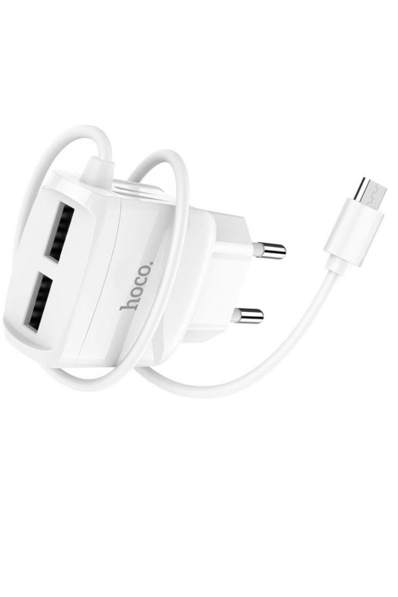 Hoco C59A Mega joy double port charger, For Micro (EU) , Compatible With Samsung Huawei Xiaomi Oppo - White - Image 3