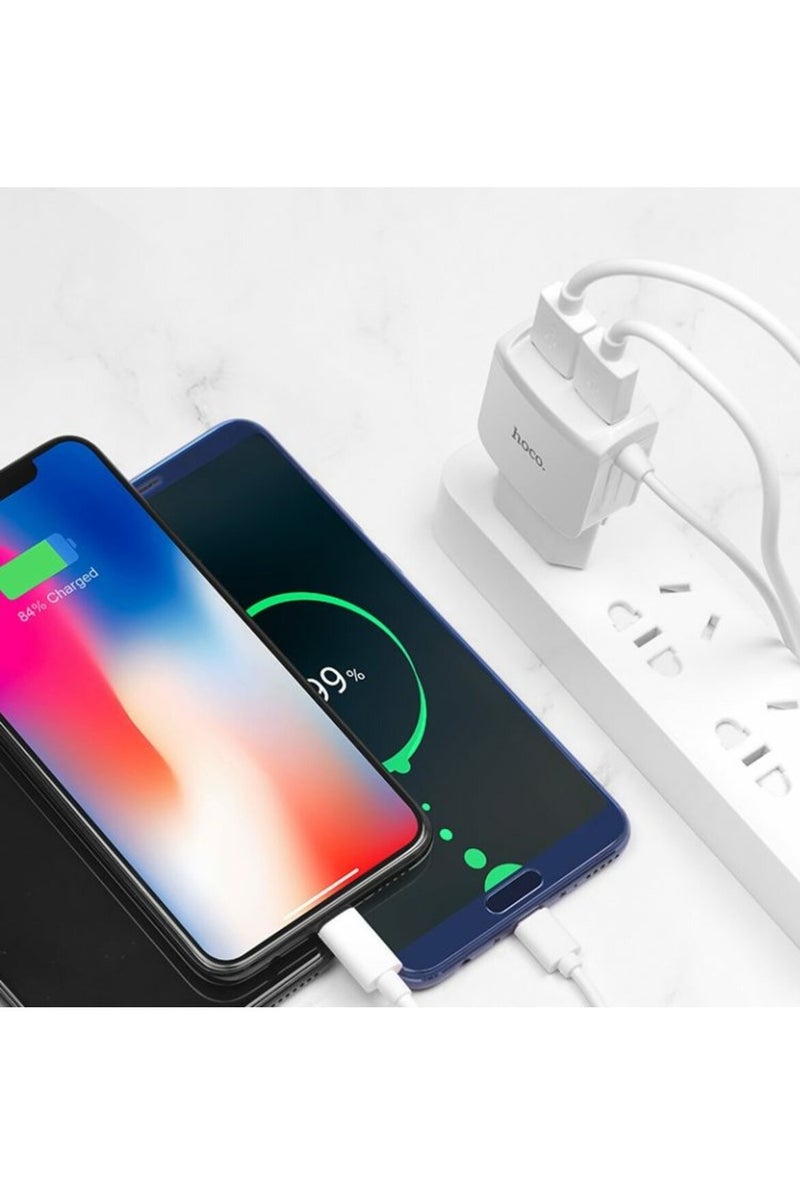 Hoco C59A Mega joy double port charger, For Micro (EU) , Compatible With Samsung Huawei Xiaomi Oppo - White - Image 4