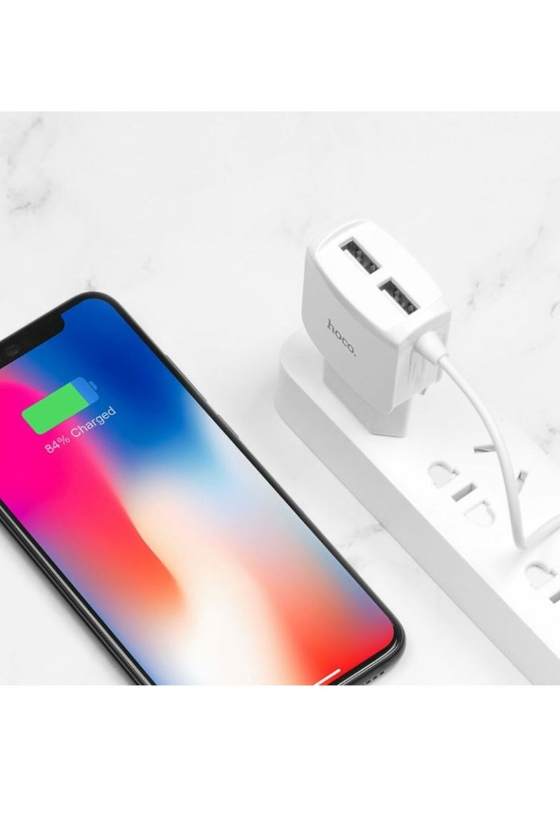 Hoco C59A Mega joy double port charger, For Micro (EU) , Compatible With Samsung Huawei Xiaomi Oppo - White - Image 5