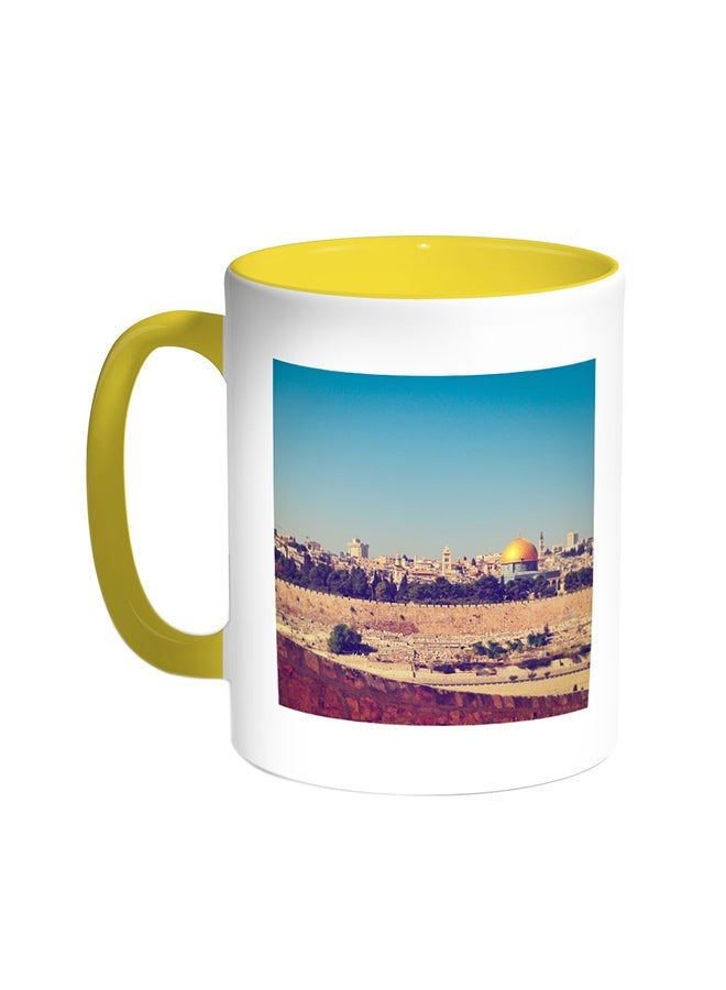 RYN State Of Palestine - Alquds Printed Coffee Mug Yellow/White 11ounce