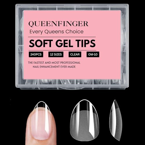 QUEENFINGER 240PCS Soft Gel Nail Tips with Box – Clear Gel X Nail Tips Full Cover Fake Nails Soft Acrylic Tips for Nail Extension Manicure at Home or Salon DIY Use for Women and Girls (10) - Image 1