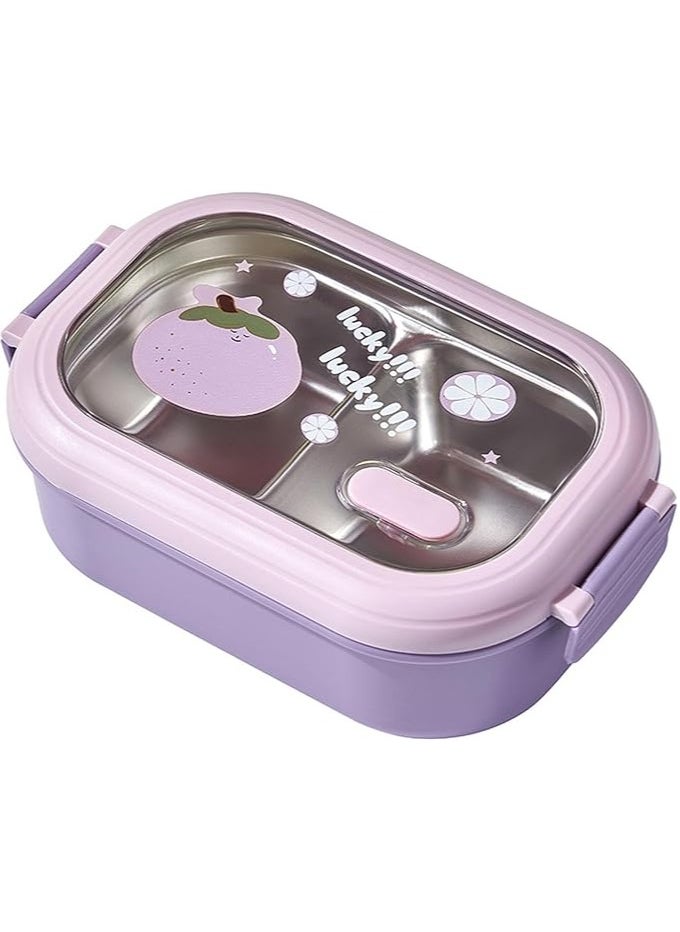 TYCOM Stainless Steel Lunch Box for Kid School Insulated Bento Lunch Box 2 Compartment Divided Lunch Containers with Lids Leakproof BFA Free Dishwasher Safe Fruit Purple. 