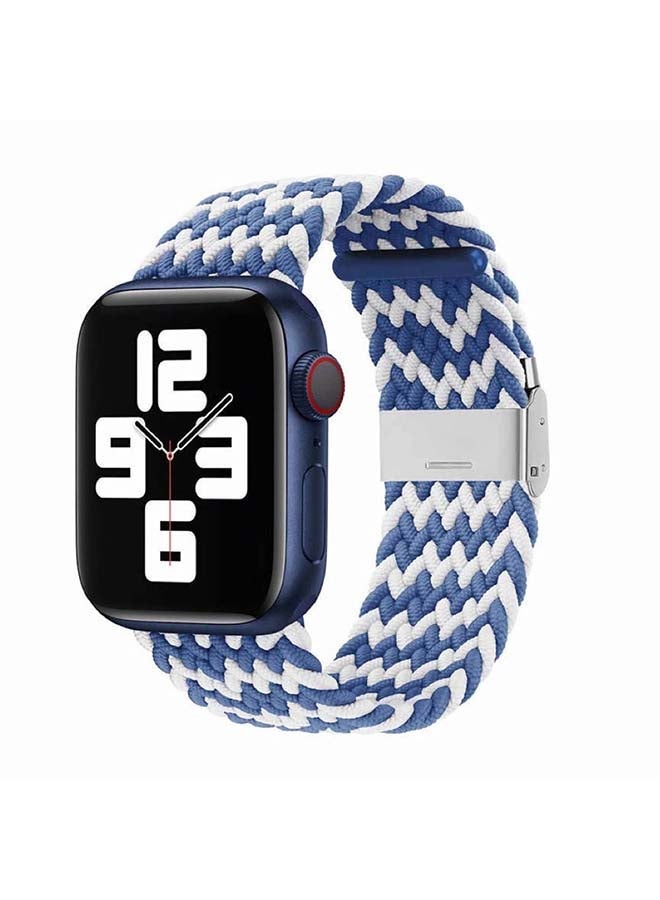 إسكدنيا Adjustable Braided Solo Loop Band For Apple Watch Series 6/SE/5/4/3/2/1 Blue/White - Image 2