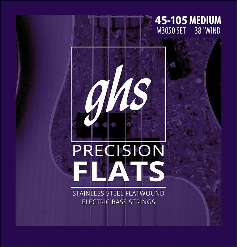 GHS Strings M3050 4-String Bass Precision Flats, Stainless Steel Flatwound Bass Strings, 38" Winding, Medium (45-105) - Image 1
