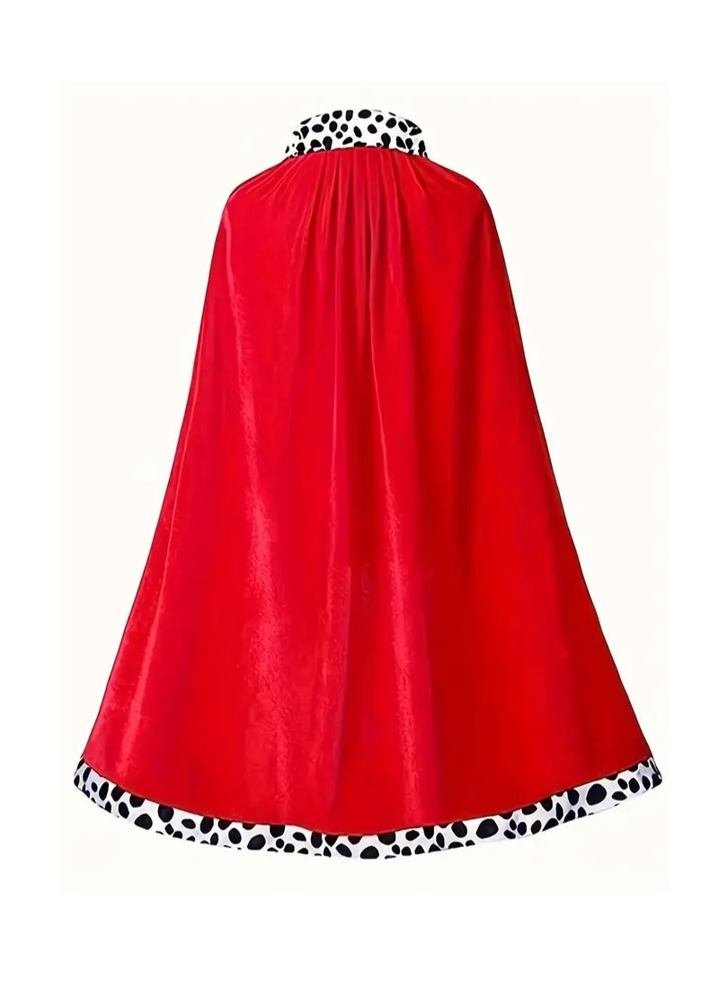 طقم زي الملك الملكي للأطفال، عباءة حمراء بحواف منقطة بدالماتيان، تاج ذهبي، للج ages 3-8، مجموعة ملابس تتكون من 3 قطع - Image 2