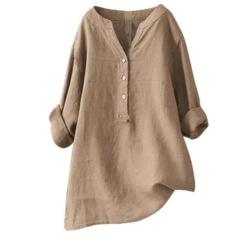 بلوزة نسائية عادية فضفاضة بياقة دائرية - Image 4