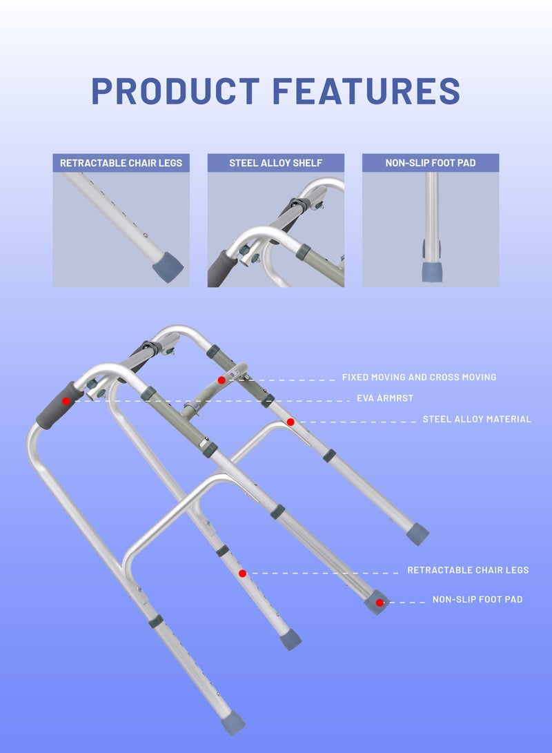 ايد بلس مشاية خفيفة الوزن من الألومنيوم قابلة للطي مع ارتفاع قابل للتعديل وأطراف مطاطية مضادة للانزلاق - Image 5
