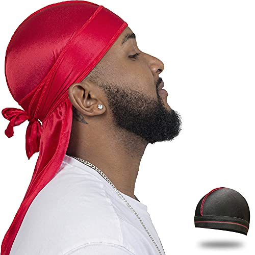 ForceWave Silky Durag for Men Wave Cap Satin Dorag for Men Women 360 Wave Red - Image 1