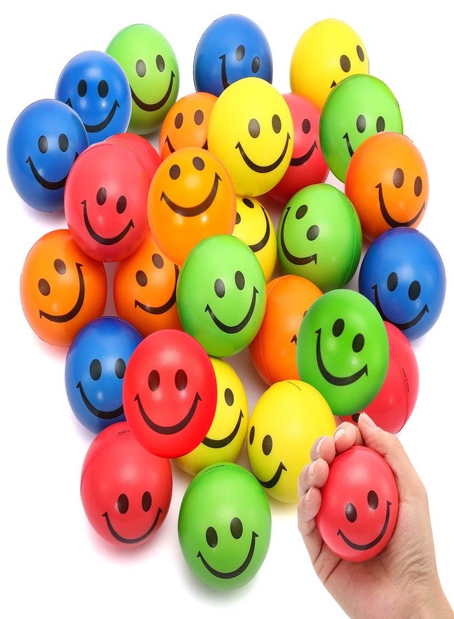Tivcck 24 Pack Stress Balls Bulk,2.5 Inch Face Squeeze Balls,Smile Face Stress Balls,Party Favor Soft Balls,Stress Relief Balls for Finger Exercise School Carnival Reward,Assorted Colors Random - Image 1