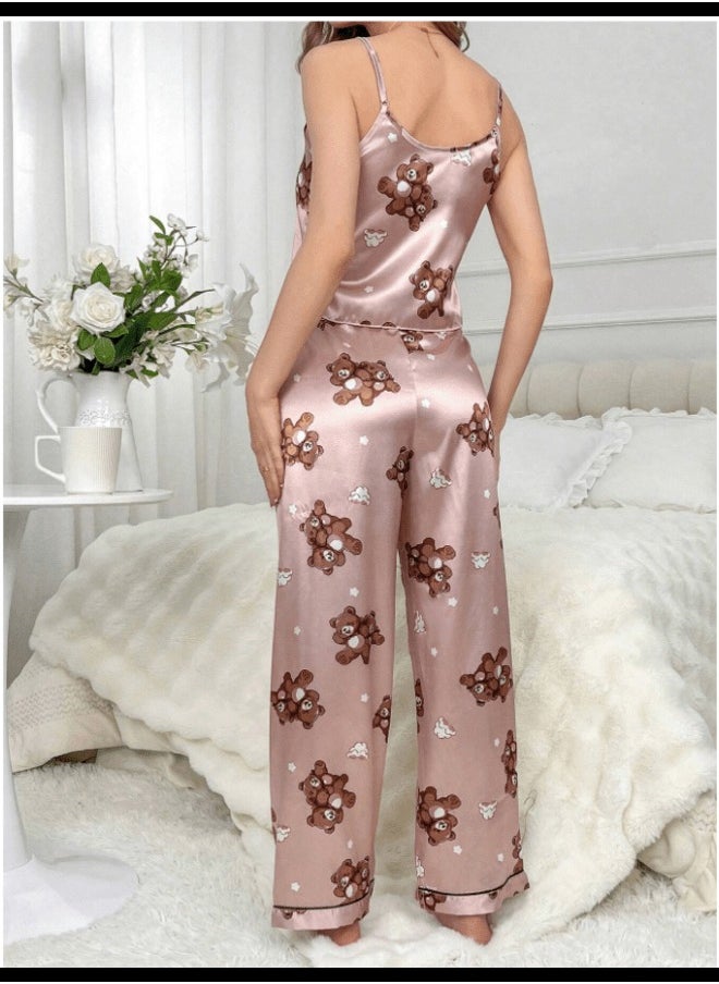 Shein - Women's Bear Print Camisole Trousers Pajama Set - Image 1
