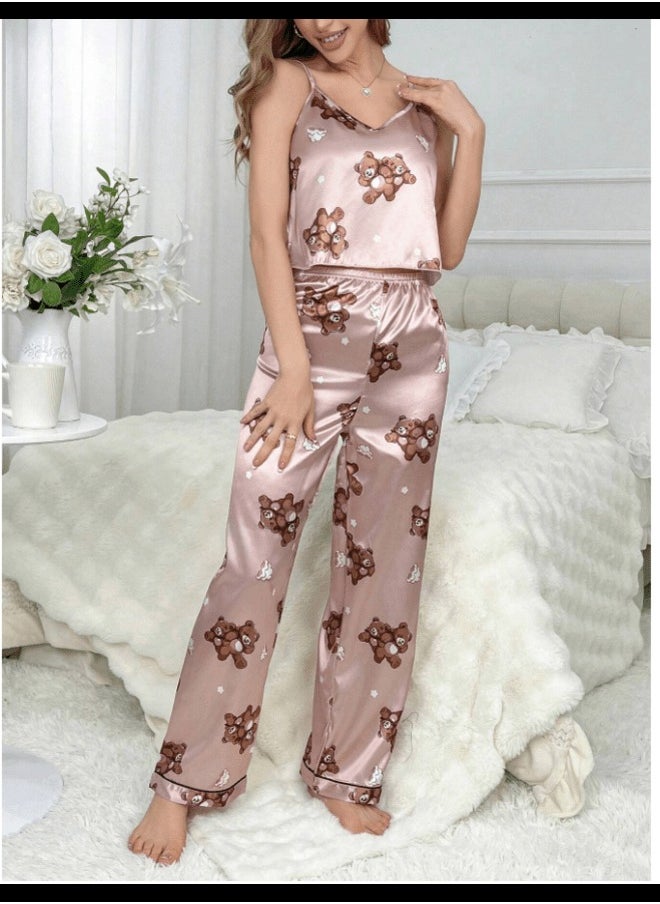 Shein - Women's Bear Print Camisole Trousers Pajama Set - Image 1