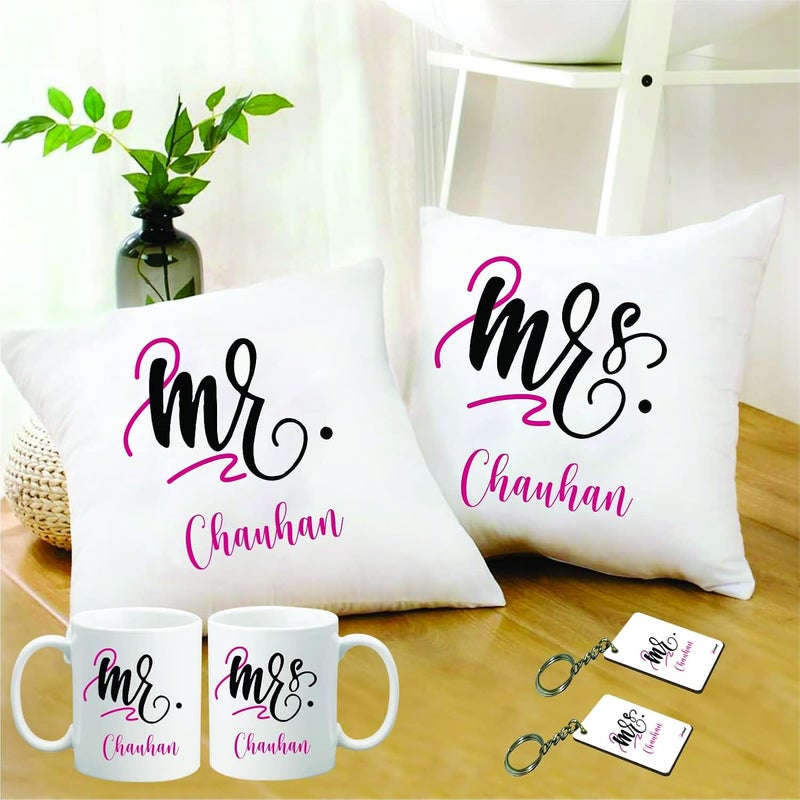 PICRAZEE مجموعة هدايا للسيد والسيدة تشوهان مطبوعة للزوجين 2 من وسائد 12x12 مع حشوات وأكواب وسلاسل مفاتيح تشوهان CCMMKK - Image 1