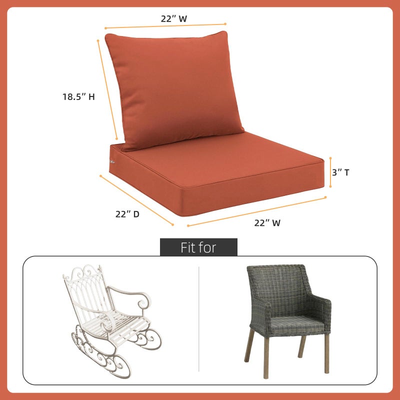 Favoyard Outdoor Seat Cushion Set 22 x 22 Inch Waterproof & Fade Resistant Patio Furniture Cushions with Removable Cover Deep Seat & Back Cushion with Tie Straps for Chair Sofa Couch - Image 2