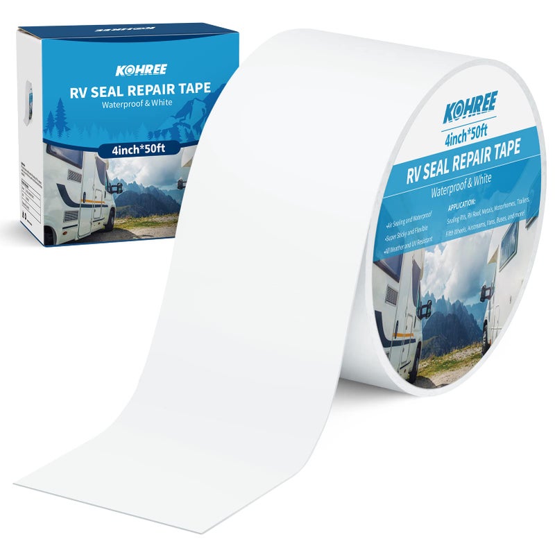 Kohree RV Sealant Tape, 4 Inch x 50 Foot RV Roof Tape White Waterproof Seal Tape UV & Weatherproof Sealant Roofing Tape for RV Repair, Window, Boat Sealing, Truck Stop Camper Roof Leaks - Image 1