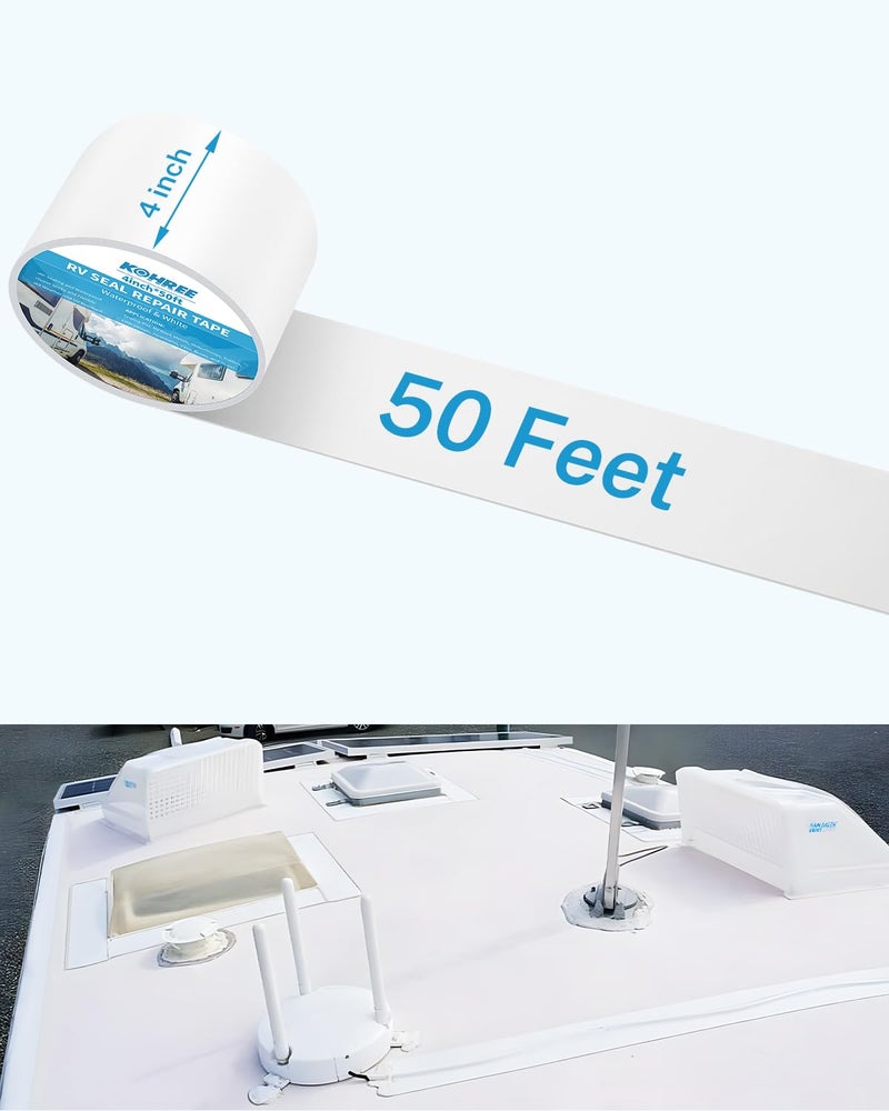 Kohree RV Sealant Tape, 4 Inch x 50 Foot RV Roof Tape White Waterproof Seal Tape UV & Weatherproof Sealant Roofing Tape for RV Repair, Window, Boat Sealing, Truck Stop Camper Roof Leaks - Image 5