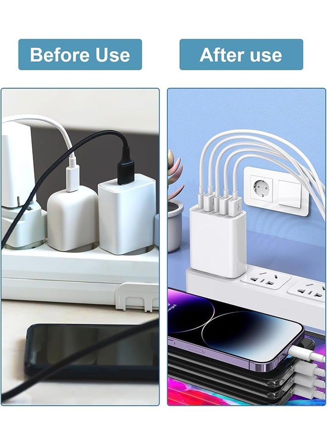 شاحن سريع 120 واط مع 5 منافذ 3PD + 2USB كتلة شاحن متعدد المنافذ لأجهزة متعددة 120 واط شاحن حائط سريع الشحن شاحن سفر 5 منافذ شاحن محمول سريع محول شاحن محمول سريع (أبيض ، المملكة المتحدة) - Image 4