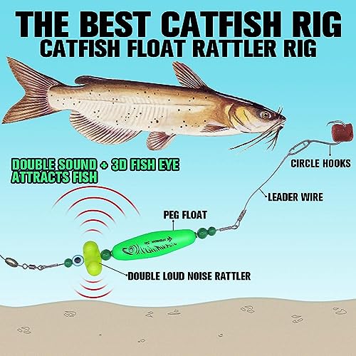 XFISHMAN Catfish-Rig-for-Bank-Fishing-Catfishing-Tackle-Floats-with-Rattler-Santee Cooper Rig Equipment(Green-3 inch) - Image 2