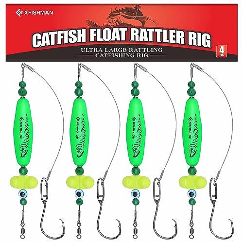 XFISHMAN Catfish-Rig-for-Bank-Fishing-Catfishing-Tackle-Floats-with-Rattler-Santee Cooper Rig Equipment(Green-3 inch) - Image 1