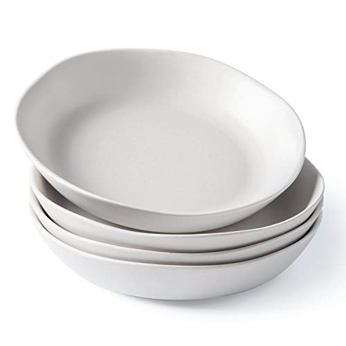 AmorArc 9.75'' Ceramic Large Pasta Bowls, 38oz Stoneware Flat Serving Bowls Set of 4, Oven,Microwave&Dishwasher Safe Bowls with Wavy Rim for Fruit Pasta Salad Meal, Matte White - Image 1