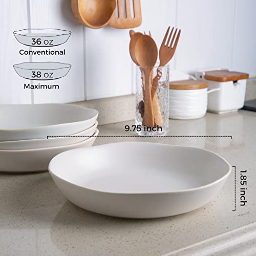 AmorArc 9.75'' Ceramic Large Pasta Bowls, 38oz Stoneware Flat Serving Bowls Set of 4, Oven,Microwave&Dishwasher Safe Bowls with Wavy Rim for Fruit Pasta Salad Meal, Matte White - Image 2