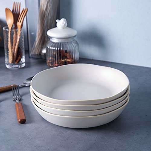 AmorArc 9.75'' Ceramic Large Pasta Bowls, 38oz Stoneware Flat Serving Bowls Set of 4, Oven,Microwave&Dishwasher Safe Bowls with Wavy Rim for Fruit Pasta Salad Meal, Matte White - Image 5