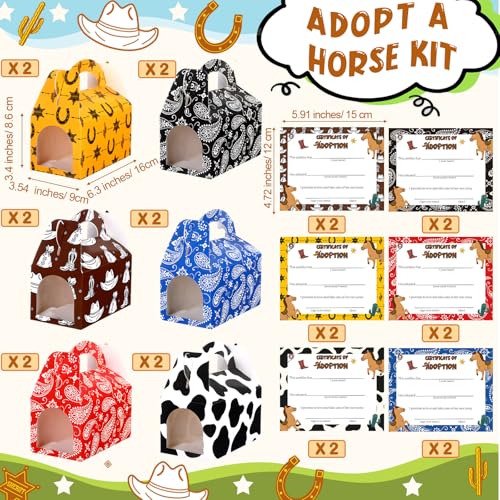 JellyArch 48 Pcs Adopt a Horse Party Favors Include 12 Mini Horse Stuffed Animals 12 Foldable Paper Boxes 12 Adoption Cards 12 Hats for Adopt a Pet Farm Western Party Favor SuppliesClassic - Image 5