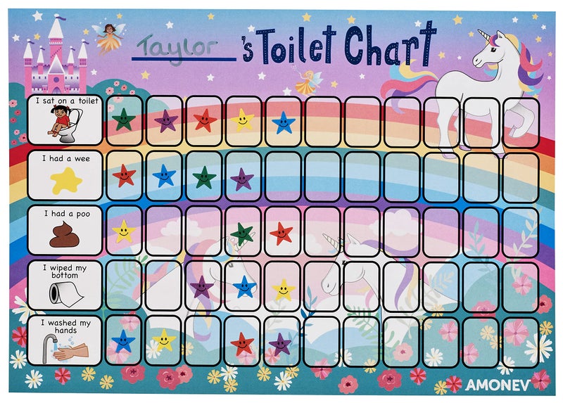 Amonev Unicorn Potty Training Reward Chart and Toilet Training Reward Chart for Boys and Girls Toddlers Twin Pack with 225 Star Stickers Included - Image 2
