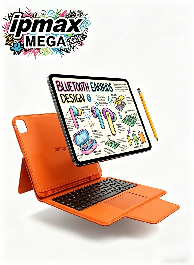 ipmax MEGA 11-Inch Tablet - 8GB RAM, 256GB ROM, Octa-Core Processor, 12500mAh Battery, 13MP Dual Camera, with Integrated Keyboard Case & Stylus Support-Organge - Image 1