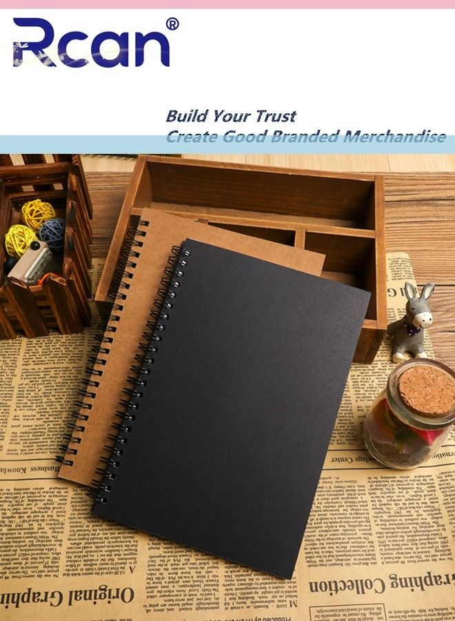 Rcan 2pcs A5 Spiral Notebooks Kraft Paper Sketch Hand Drawn Classic Cover Sketchbook for Sketching Diary Memo Journal For Art Students 50 Sheets  - Image 1