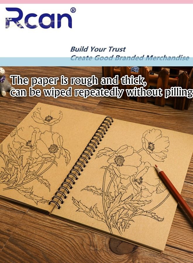 Rcan 2pcs A5 Spiral Notebooks Kraft Paper Sketch Hand Drawn Classic Cover Sketchbook for Sketching Diary Memo Journal For Art Students 50 Sheets  - Image 4