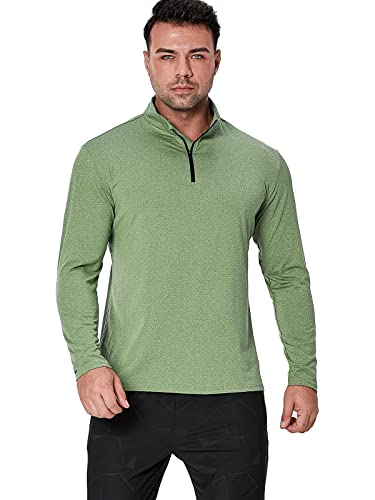 MANSDOUR Men's Active Sports Shirt 1/4 Zip Performance Long Sleeve Workout Running T Shirt Pullover Tops Army Green - Image 4