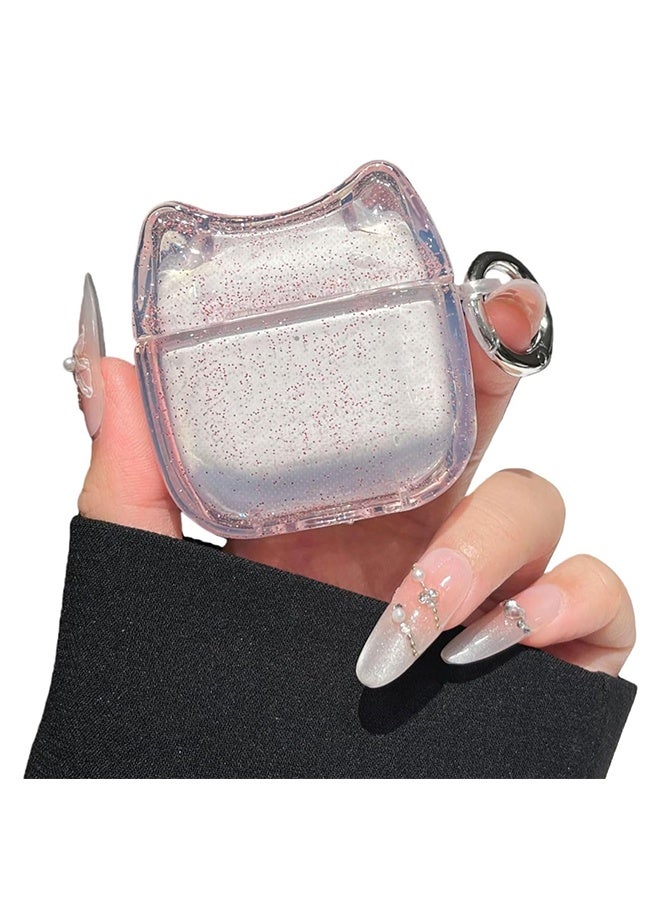 Super Beautiful Glitter Bling Transparent Clear Earphone Case for AirPods 4, Cute Lovely Cat Face Soft TPU Silicone Case, Earbuds Kitty Ear Cover Protective Skin Protector -Pink - Image 1