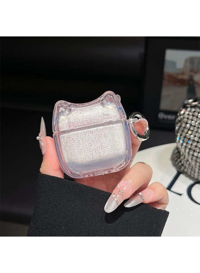 Super Beautiful Glitter Bling Transparent Clear Earphone Case for AirPods 4, Cute Lovely Cat Face Soft TPU Silicone Case, Earbuds Kitty Ear Cover Protective Skin Protector -Pink - Image 3