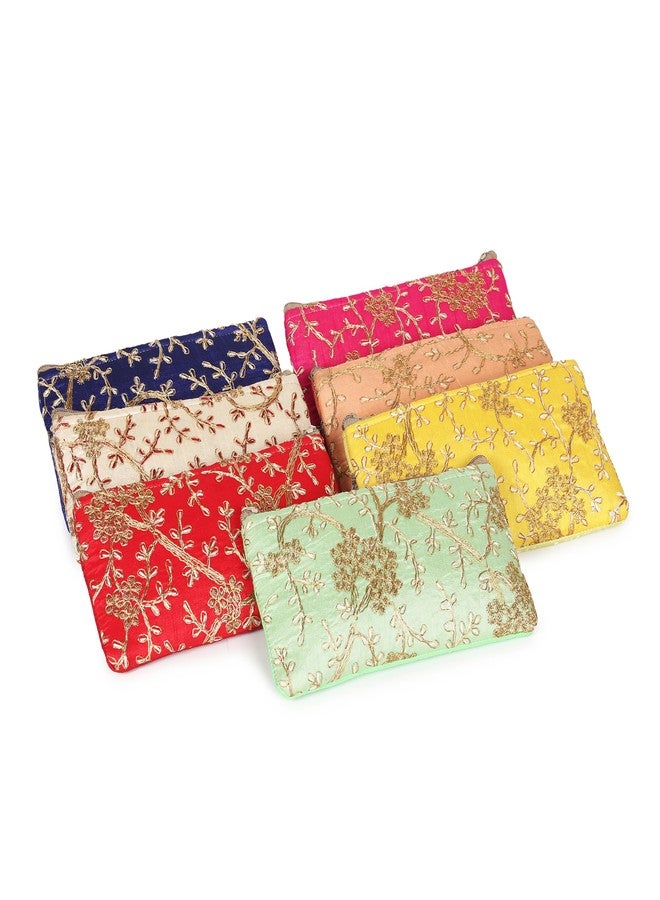KYZZO Traditional Embroidered Potli Bags Set of 6 for Women, Ethnic Drawstring Potli Purse for Gifting, Return Gifts, Baby Shower, Wedding, Jewellery Storage and Shagun, Multi Colour (12.5 x 24.5 cm) - Image 1