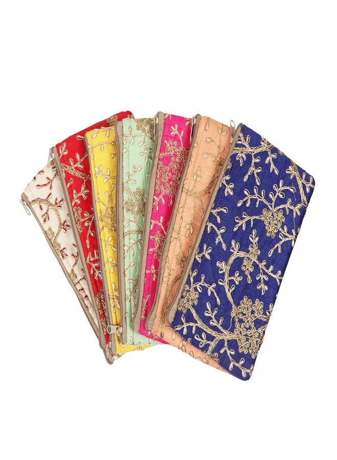 KYZZO Traditional Embroidered Potli Bags Set of 6 for Women, Ethnic Drawstring Potli Purse for Gifting, Return Gifts, Baby Shower, Wedding, Jewellery Storage and Shagun, Multi Colour (12.5 x 24.5 cm) - Image 3