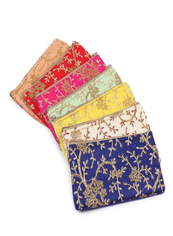 KYZZO Traditional Embroidered Potli Bags Set of 6 for Women, Ethnic Drawstring Potli Purse for Gifting, Return Gifts, Baby Shower, Wedding, Jewellery Storage and Shagun, Multi Colour (12.5 x 24.5 cm) - Image 2