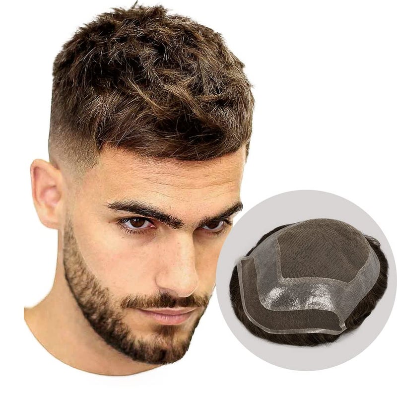 Amiable Hair 100 European Virgin Human Hair Toupee For Men8x10inch Soft Lace Cap Base with 2inch Clearly PU around Mens Hairpiece Replacement System mens toupee Holly wood3 Brown