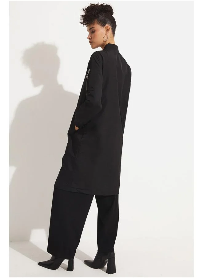 JUNE June Long Bomber Jacket Black
