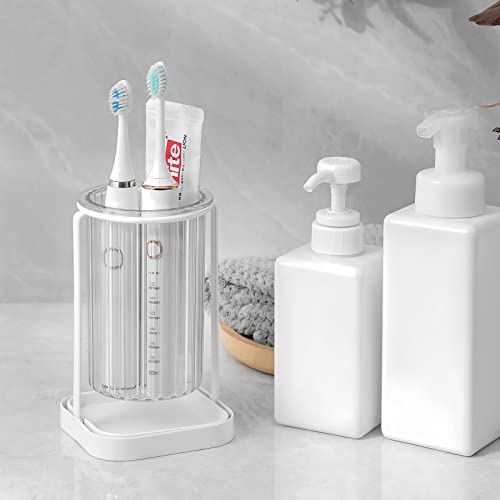 Heagoale Toothbrush Holders with Drain Tray, Hanging Toothbrush and Toothpaste Holder Organizer Bathroom Caddy Countertop for Toothpaste, Razors, Electric Toothbrush - Clear - Image 3